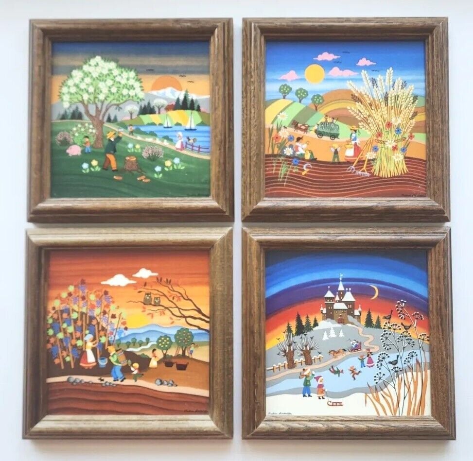 Set of 4 Ceramic Tiles Barbara Furstenhofer Signed Tiles Seasons 6” X 6 ...
