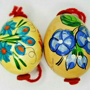 Vintage real egg ornaments hand painted egg shell set of 2 poland rare pb161