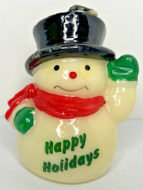 Vintage russ snowman happy holidays candle 3" sku 