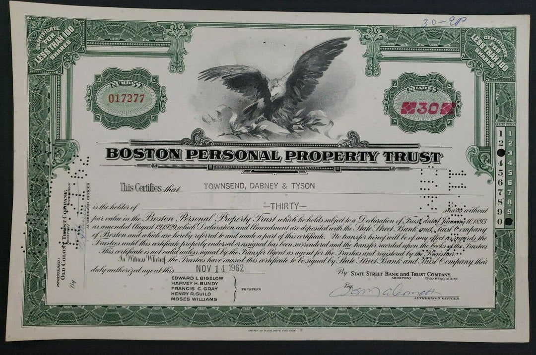 1962 Boston Personal Property Trust Cancelled Stock Etsy