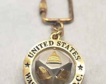 Vintage United States Washington D.C. Souvenir Gold Tone Swivel Keychain A-10