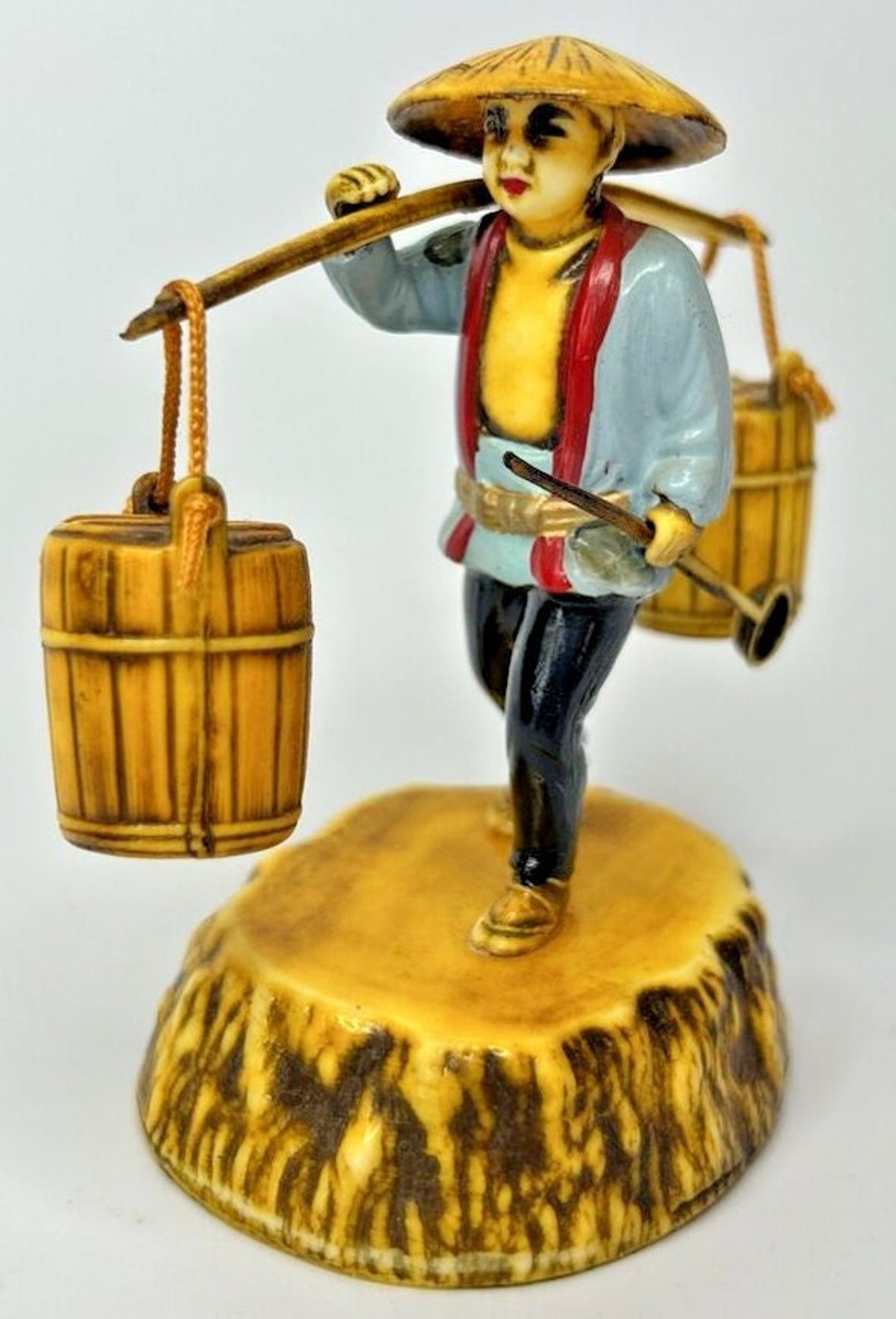 Vintage Japanese Celluloid Figurine Man Carrying Buckets 3.5 Tall SKU