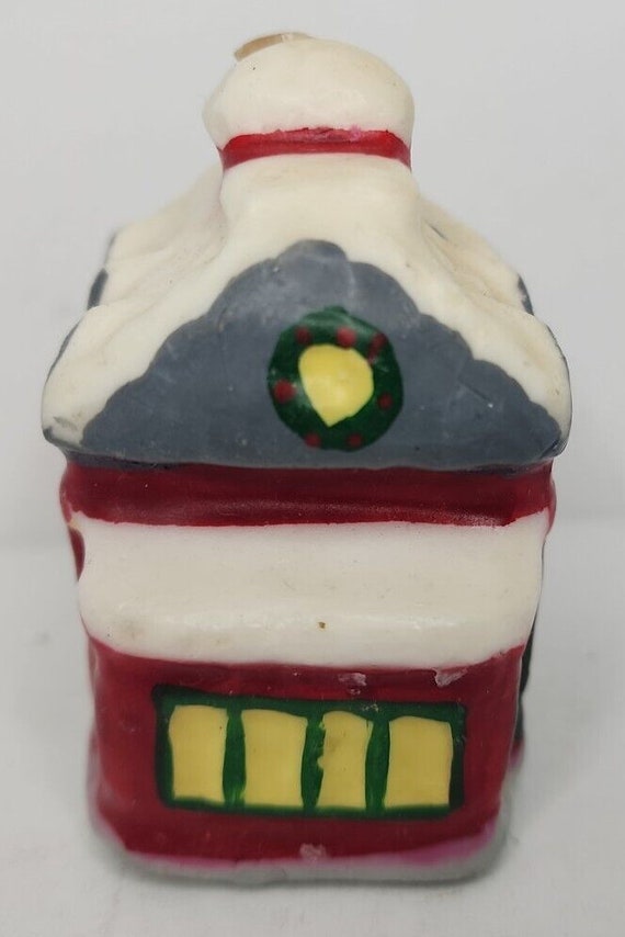 Vintage christmas decorated house candle 3" sku h169 View 4