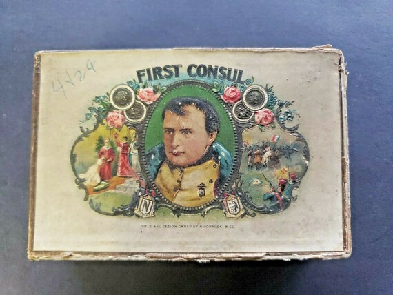 Vintage First Consul New York Small Paper Cigar Box Factory 63