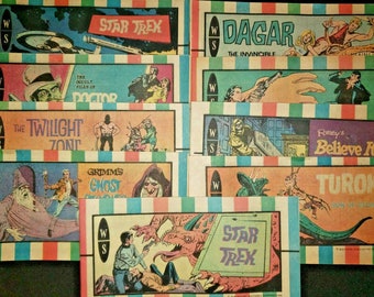 Conjunto completo antiguo de 9 minicómics de Dan Curtis, nuevo y de stock antiguo.