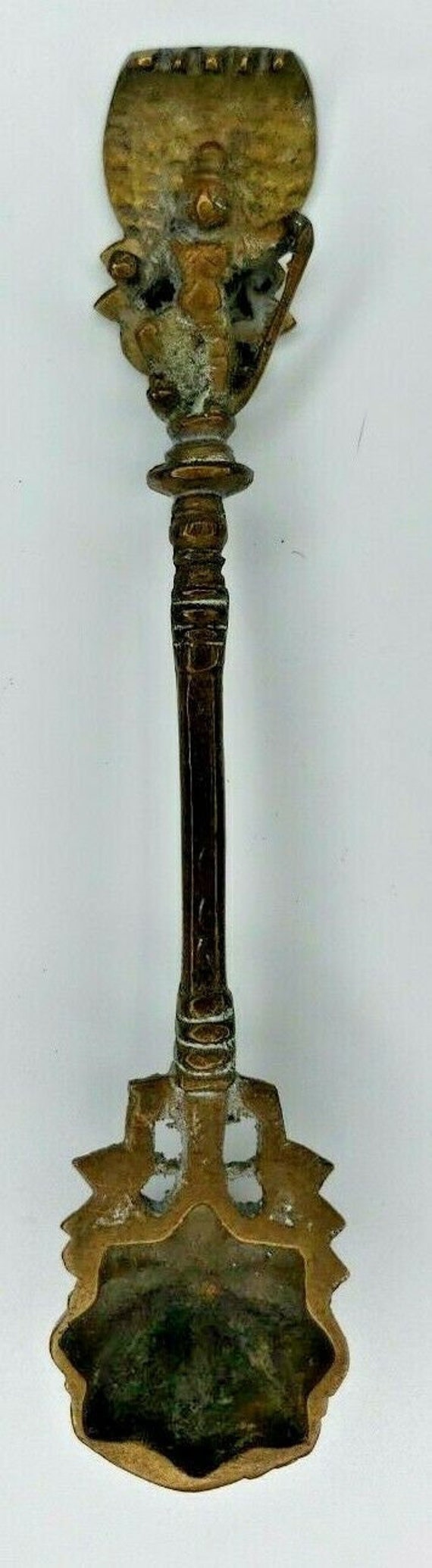 Antique brass asian incense burner ornate handle s