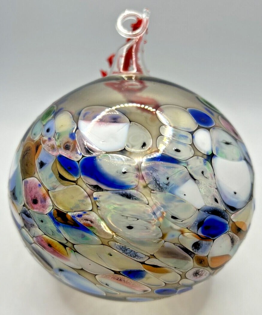Vintage Art Glass Swirl Blue Pink Orange White Ornament U257