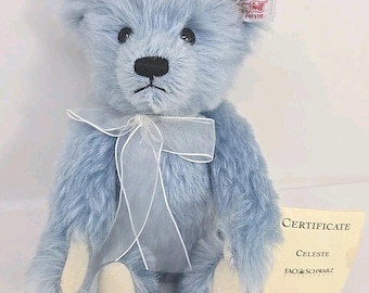 Steiff 1999 Angel Bear Celeste Blue FAO Schwarz Lmt 262/1500 Cert