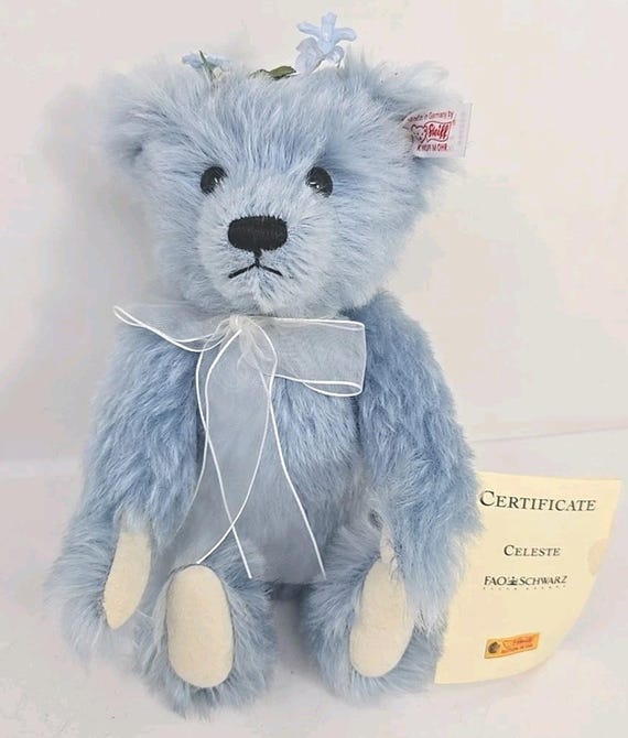 Steiff 1999 Angel Bear Celeste Blue FAO Schwarz Lmt 262/1500 Cert