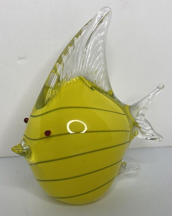 Blown art glass tropical angel fish yellow & black