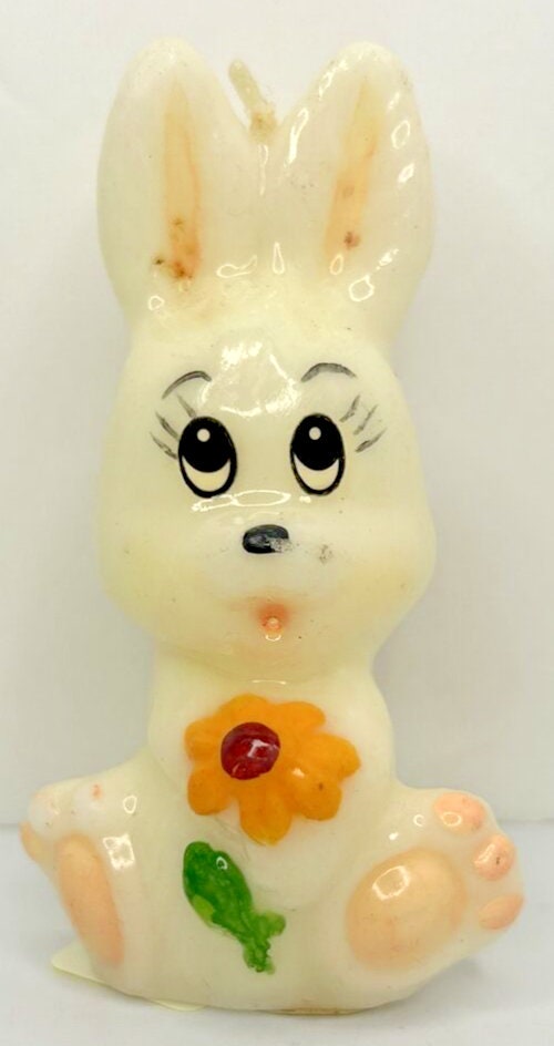 Rabbit♡　1005 CANDLE_MOLDED_RABBIT_WHITE_BUNNY_WAX_NEW UNLIT_EASTER_SPRING