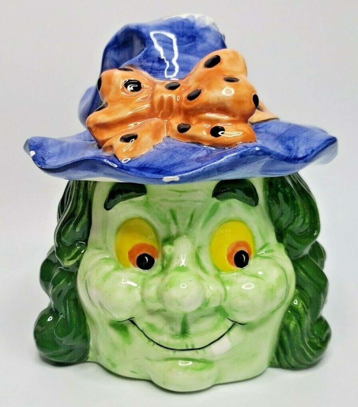Ceramic halloween witch head canister with lid candy jar made Etsy