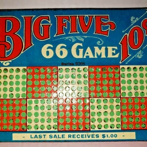 Big Five 66 Game 10 Ct Punch Board Gambling Unused New Old Stock