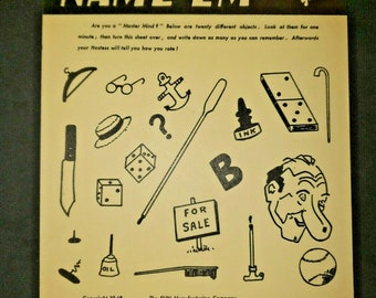 Vintage 1950's Name'Em  Game Sheet 7" x 5" Fun Mfg Co Naperville IL NOS