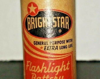 Vtg 1940-50s Bright Star Flashlight Battery Paper Sleeve No11M Size C 1.5V PB72