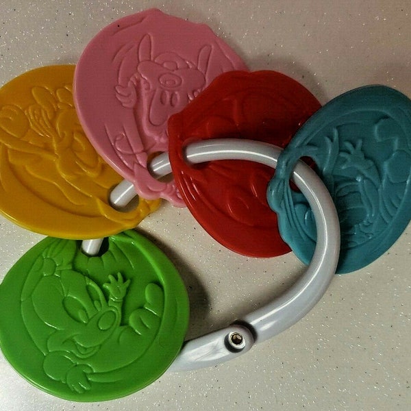 Vintage 1984 Disney Babies Teething Toy New Old Stock Key Ring 5 Colors U166