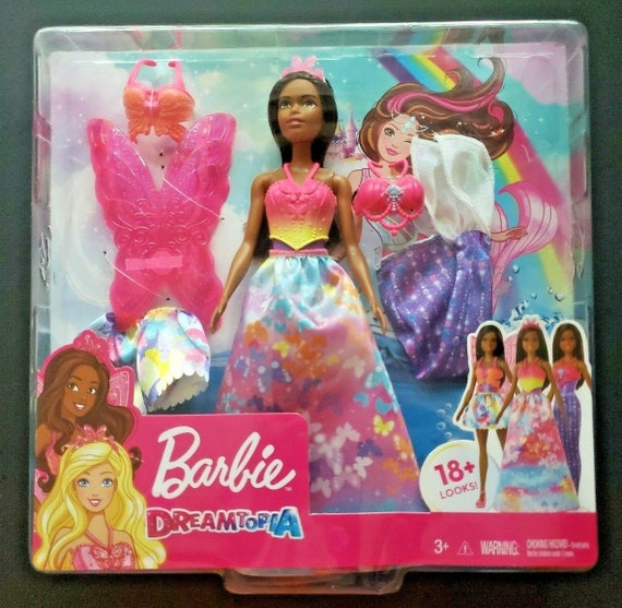 Barbie Dreamtopia Dress up African-american Mermaid Princess Fairy Doll Set  Bd10 