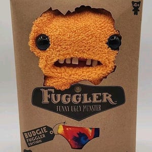 Vintage RetiredFuggler Plush Funny Ugly Monster Budgie Fuggler Ed. #44 Gaptooth McGoo Orange