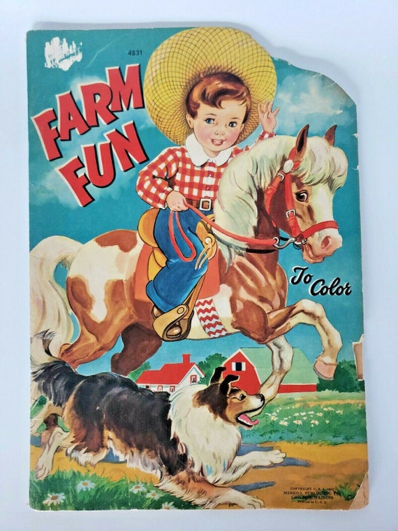 1942 farm fun coloring book #4831 merrill publishi