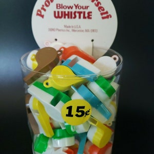 1960 Dime Store 15 Cent Counter Display W/ 52 Colorful Whistles New Old Stock