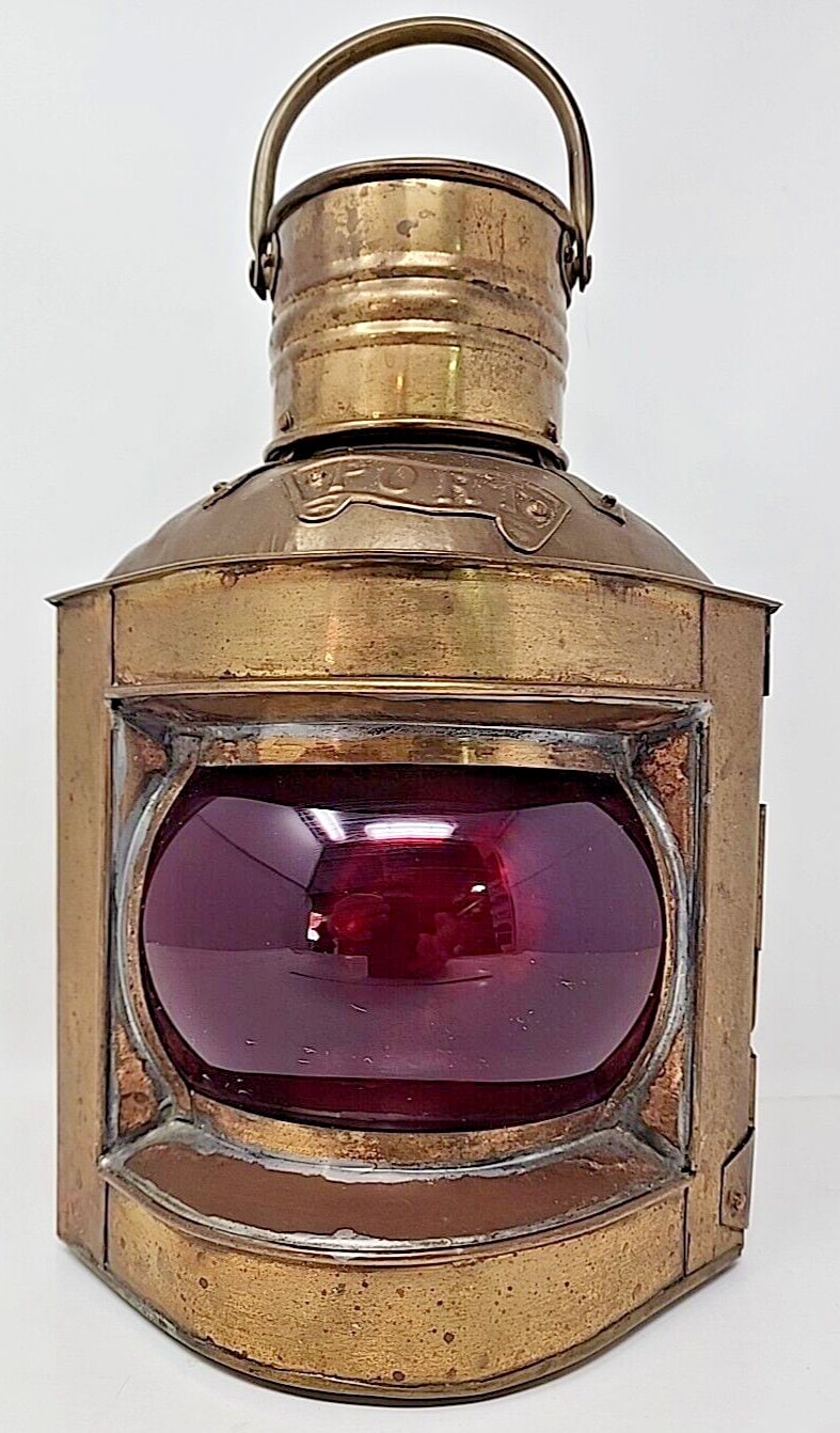 Vintage Brass Starboard and Port Signal Lanterns Original Set Red