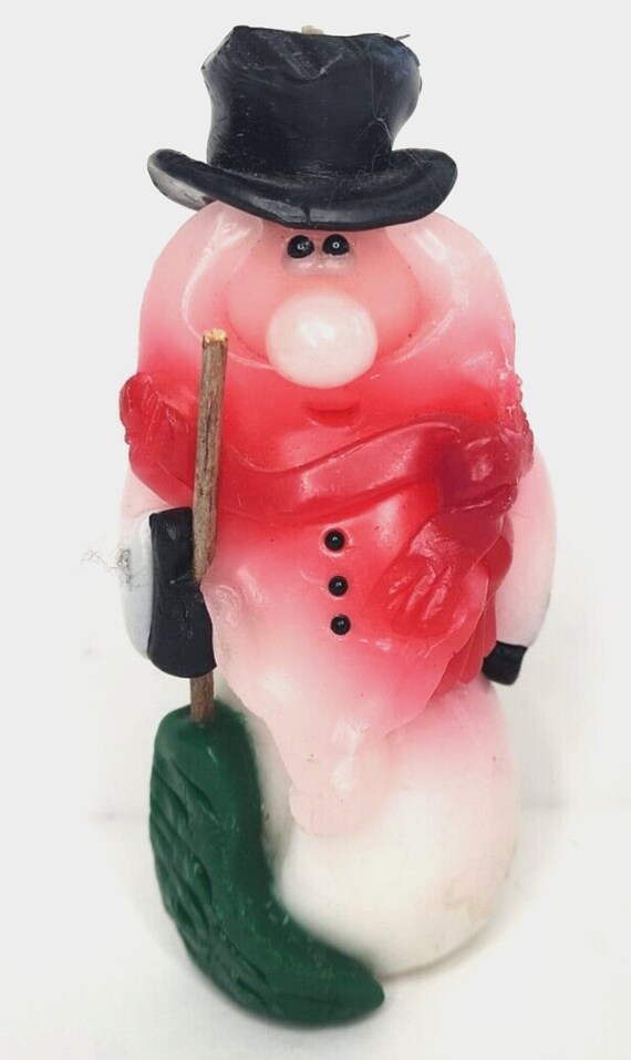 Vintage funny face snowman holiday winter candle … - image 1