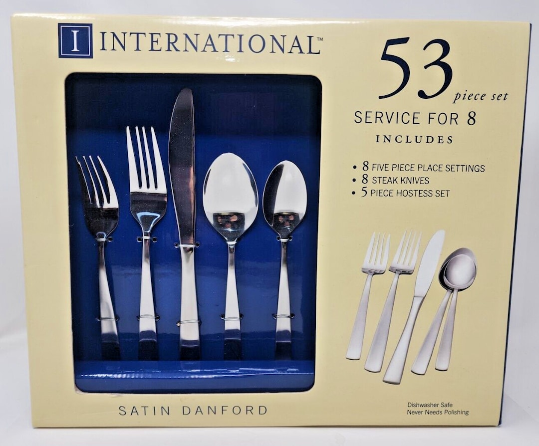 International Satin Danford Stainless Flatware Service 53 Piece Set New