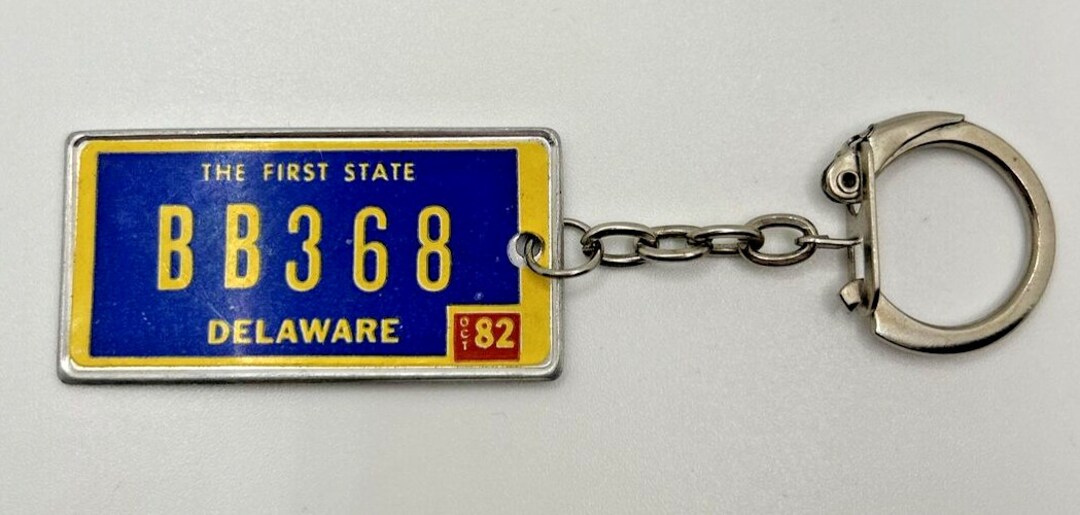Vintage the First State Delaware License Plate Keychain SKU Etsy