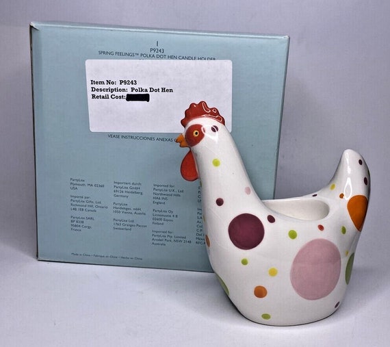 Vintage Retired Partylite spring feeling polka dot hen candle holder rare retired nib P6E/p9243 View 2