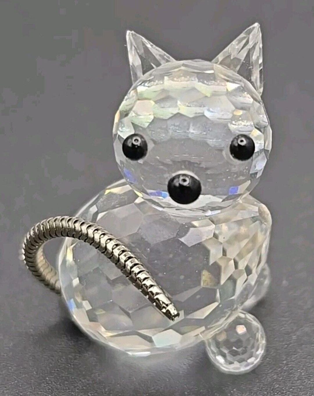 Swarovski Crystal Cat Kitten Miniature Flexible Silver Metal Tail