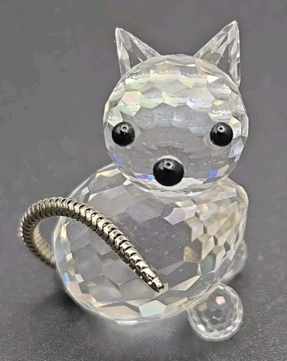 Swarovski Crystal Cat Kitten Miniature Flexible Silver Metal Tail