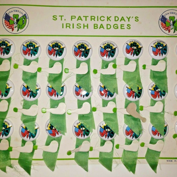 Vintage St Patricks Day Tin Litho Erin Go Bragh Pins Store Display New Old Stock