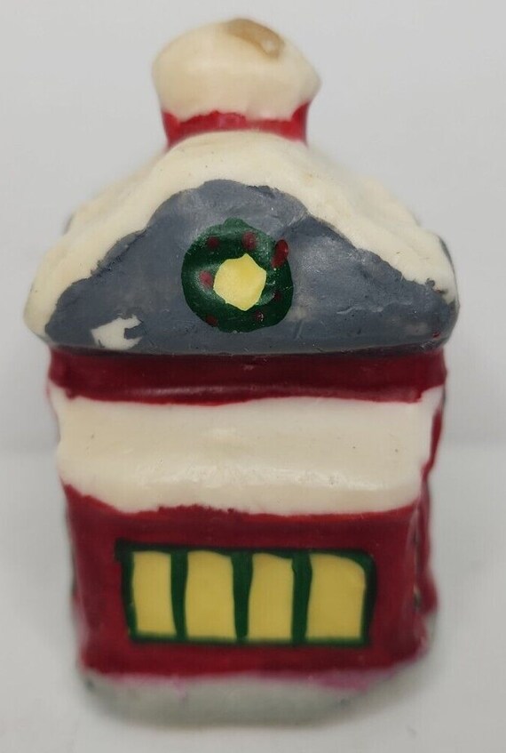 Vintage christmas decorated house candle 3" sku h169 View 2