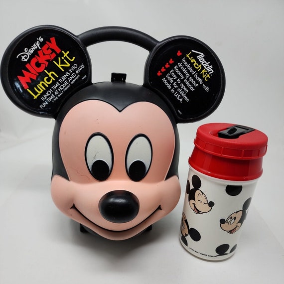 Vintage Disney Mickey Mouse Head Lunch Box Kit Original Thermos by Aladdin  U25 