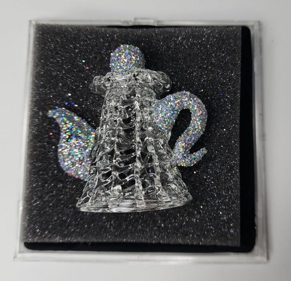 Hand spun glass tea kettle glitter ornament nib s… - image 2