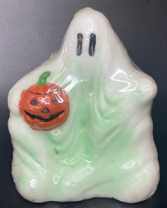 Vintage ghost holding jack-o-lantern decorative c… - image 1