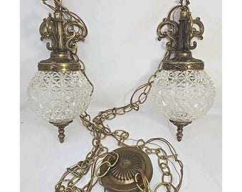 MCM Hollywood Regency Double Chandelier Glass Globe Hanging Light Lamp  VSA