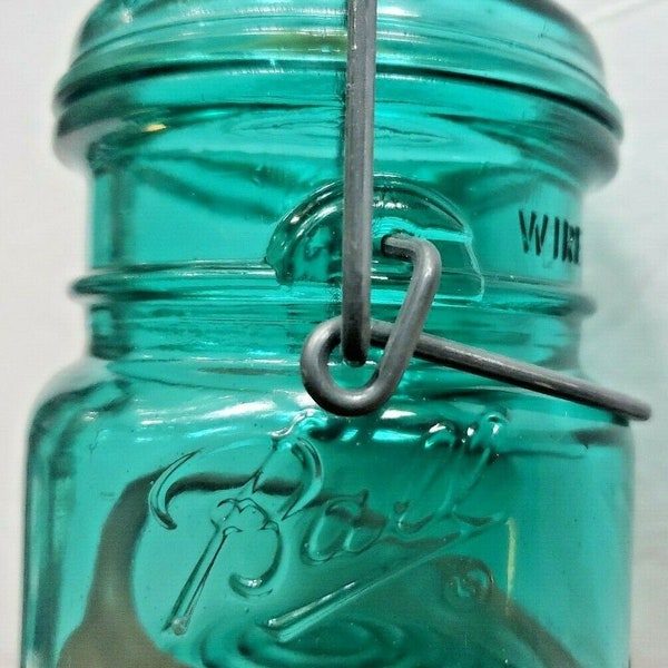 Ball Ideal Blue Green Glass Half Pint Wire Top Jar Lid Bicentennial Eagle NOS