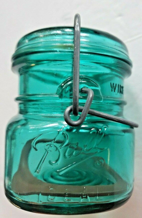 Ball Ideal Blue Green Glass Half Pint Wire Top Jar Lid Etsy