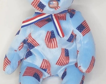 2003 Ty Beanie Baby "Union" Retired Patriotic Blue Bear w/ Flags BB23