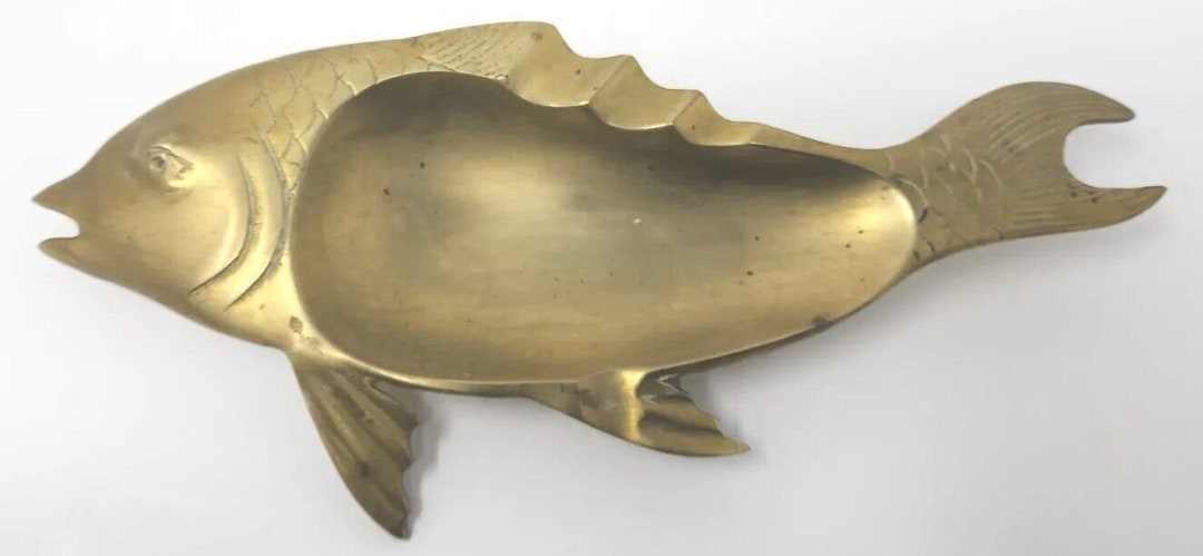 Vintage Brass Fish Footed Ashtray About 9