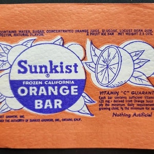 Vintage sunkist  orange juice bar wrapper ice cream truck collectible pb41