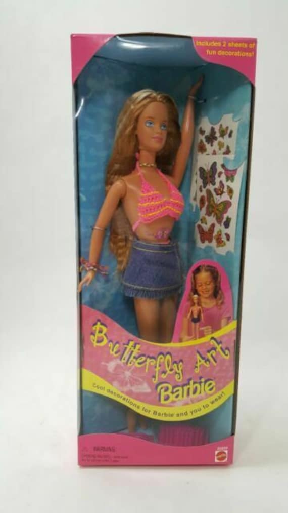 1998 barbie doll summer butterfly art tattoo bikini mattel 20359 nib bd12