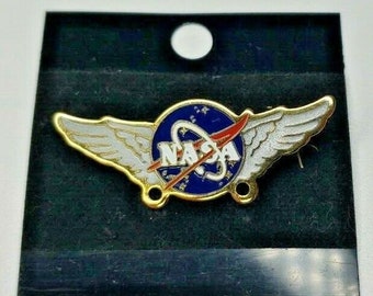 Rare nasa logo flight wings space mission enamel pin badge nos pb164