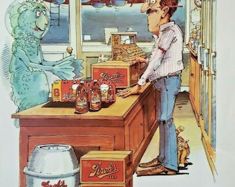 Vintage 1980 Joseph Stroh's Beer Poster "Close on Counters" 22.5"x14.75"