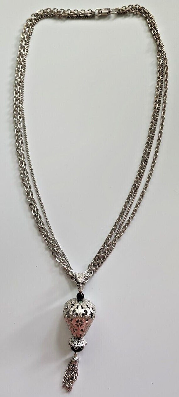 Vintage celebrity ny silver tone 3 strand necklac… - image 1
