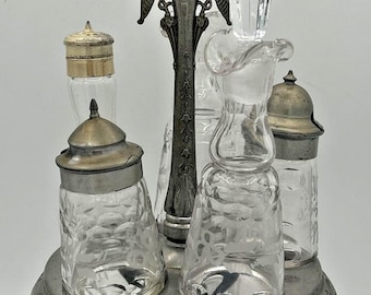 Antique Rogers Bros Silver Plated Condiment Cruet Set Caddy