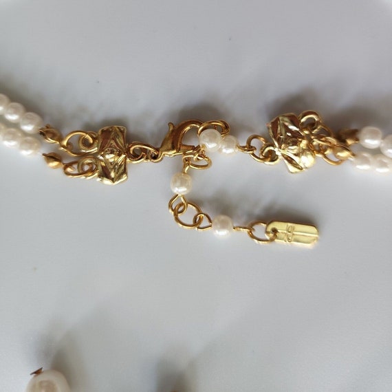 Vtg faux pearl double strand necklace rhinestones… - image 7
