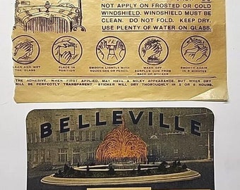 1938 City of Belleville Illinois Vehicle License Window Sticker Decal PB137