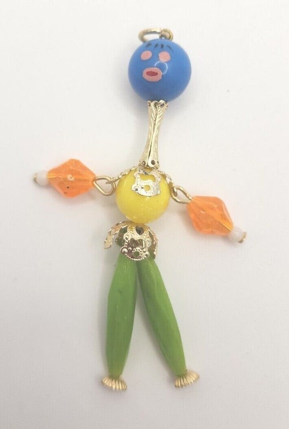 Vintage Jointed Beaded People Necklace Pendant Key